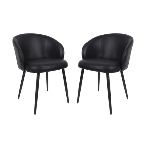 Manhattan Comfort Looma Contemporary Modern Vegan Leather Metal Side Chair in Black - Set of 2