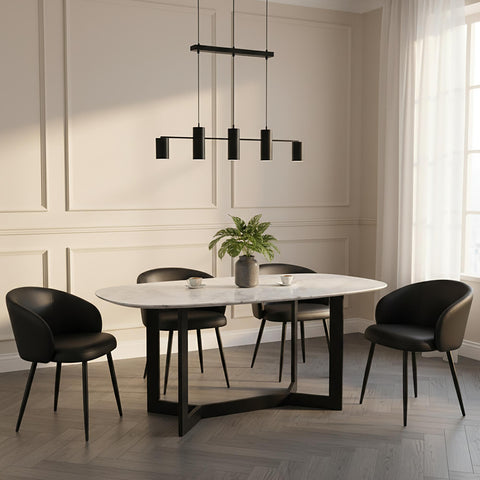Manhattan Comfort Looma Contemporary Modern Vegan Leather Metal Side Chair in Black - Set of 2