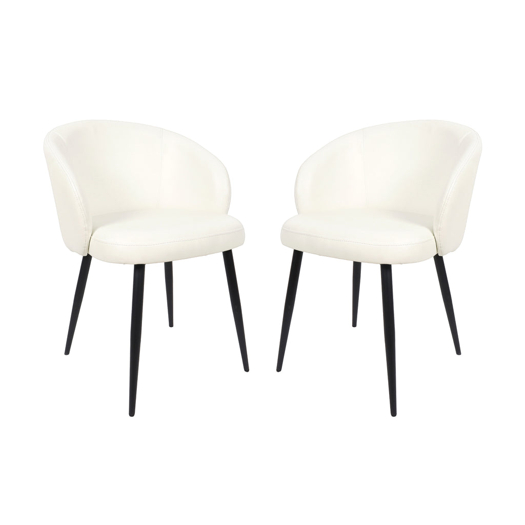 Manhattan Comfort Looma Contemporary Modern Vegan Leather Metal Side Chair in Ivory - Set of 2