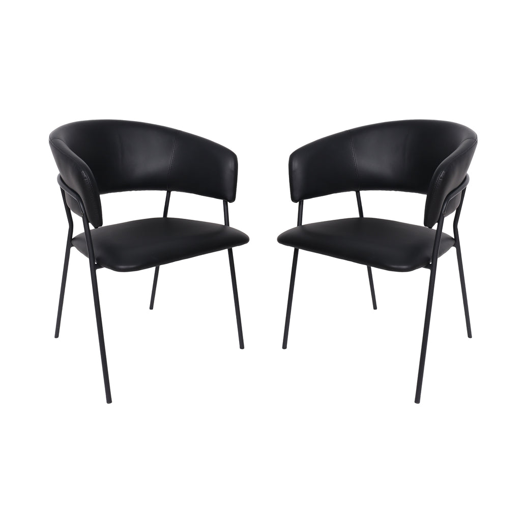 Manhattan Comfort Slate Contemporary Modern Vegan Leather Metal Armchair in Black - Set of 2