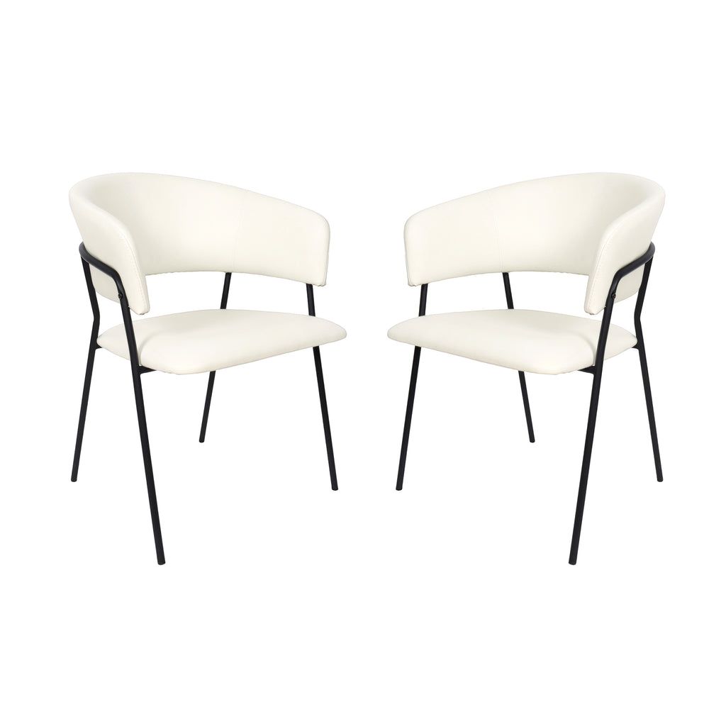 Manhattan Comfort Slate Contemporary Modern Vegan Leather Metal Armchair in Ivory - Set of 2