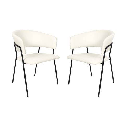 Manhattan Comfort Slate Contemporary Modern Vegan Leather Metal Armchair in Ivory - Set of 2