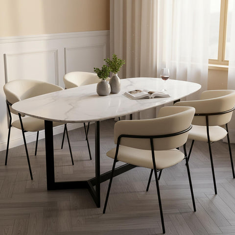 Manhattan Comfort Slate Contemporary Modern Vegan Leather Metal Armchair in Ivory - Set of 2