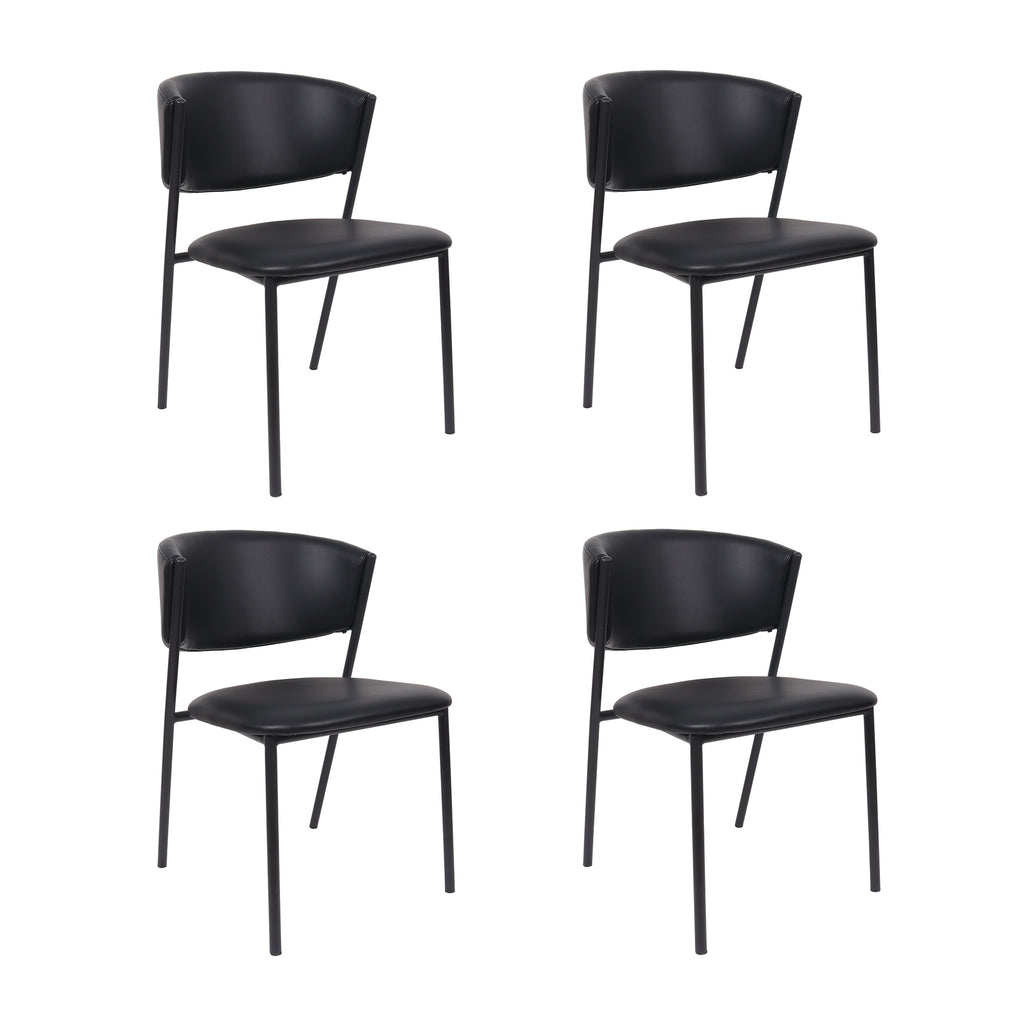 Manhattan Comfort Drift Contemporary Modern Vegan Leather Metal Side Chair in Black - Set of 4