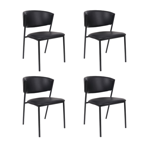 Manhattan Comfort Drift Contemporary Modern Vegan Leather Metal Side Chair in Black - Set of 4