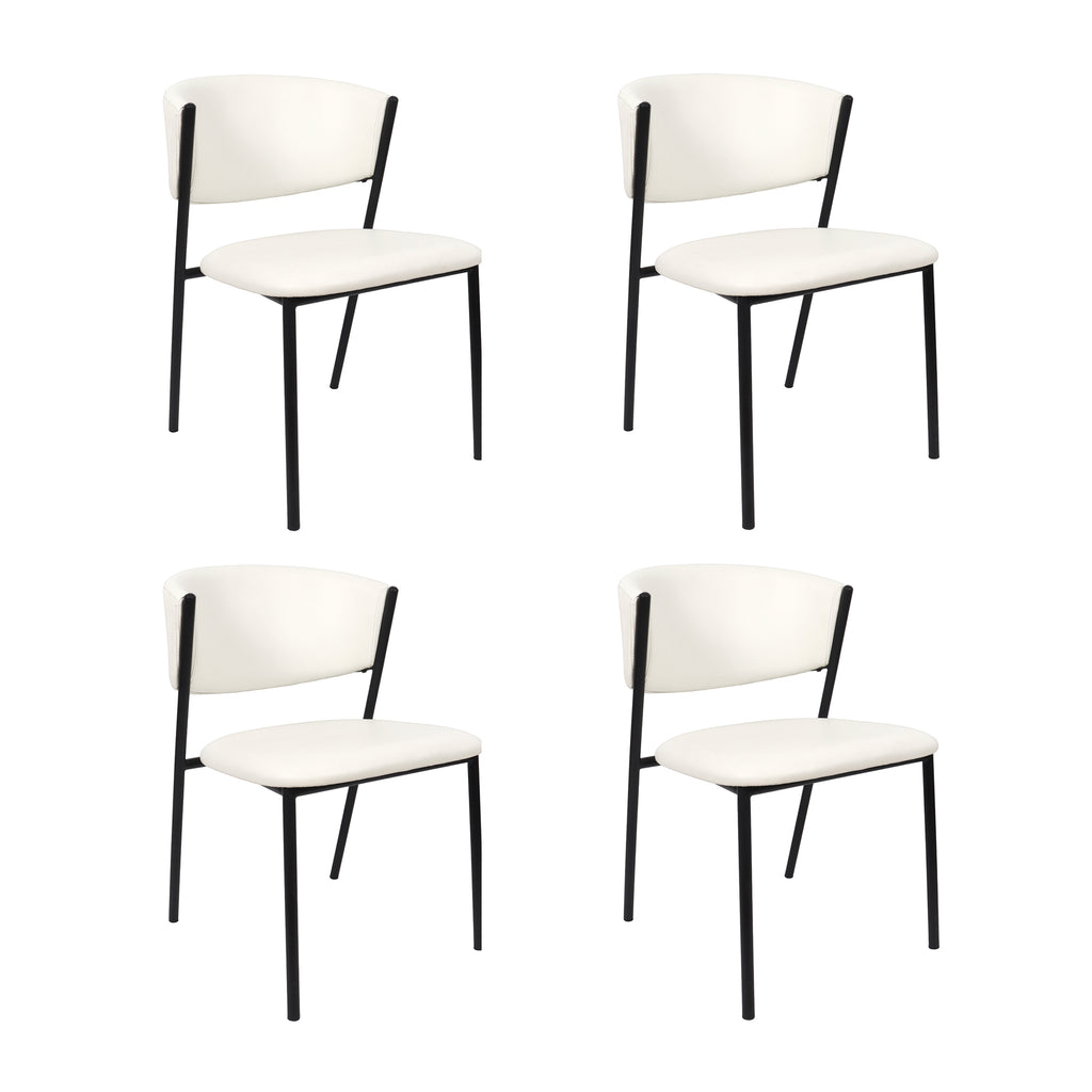 Manhattan Comfort Drift Contemporary Modern Vegan Leather Metal Side Chair in Ivory - Set of 4