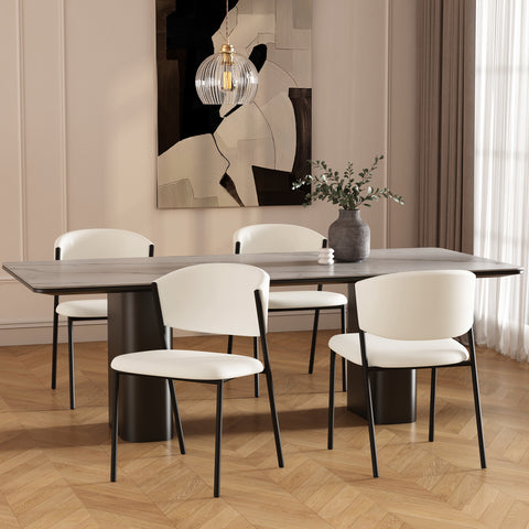 Manhattan Comfort Drift Contemporary Modern Vegan Leather Metal Side Chair in Ivory - Set of 4
