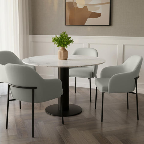 Manhattan Comfort Loft Contemporary Vegan Leather Metal Armchair in Stone Gray - Set of 2