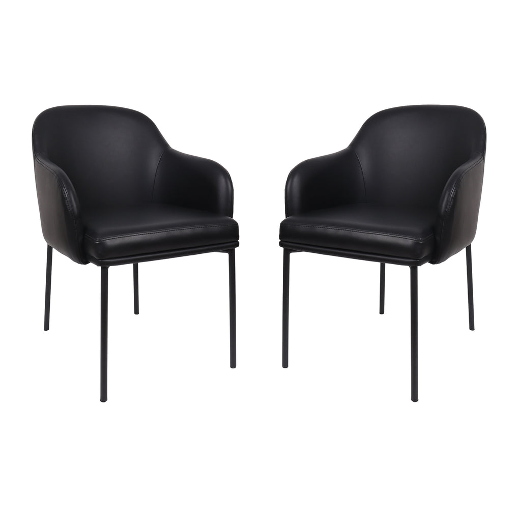 Manhattan Comfort Loft Contemporary Vegan Leather Metal Armchair in Black - Set of 2