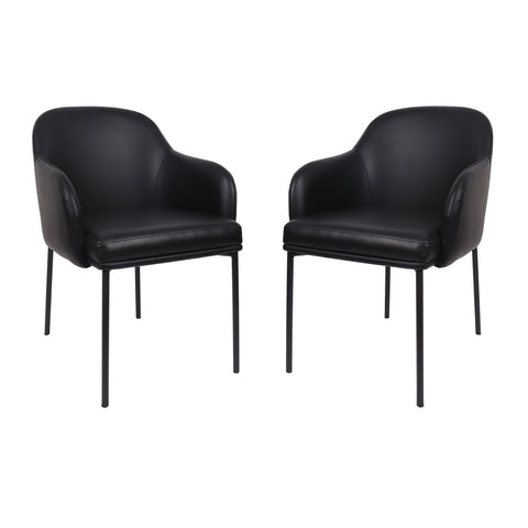 Manhattan Comfort Loft Contemporary Vegan Leather Metal Armchair in Black - Set of 2