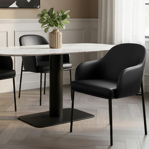 Manhattan Comfort Loft Contemporary Vegan Leather Metal Armchair in Black - Set of 2