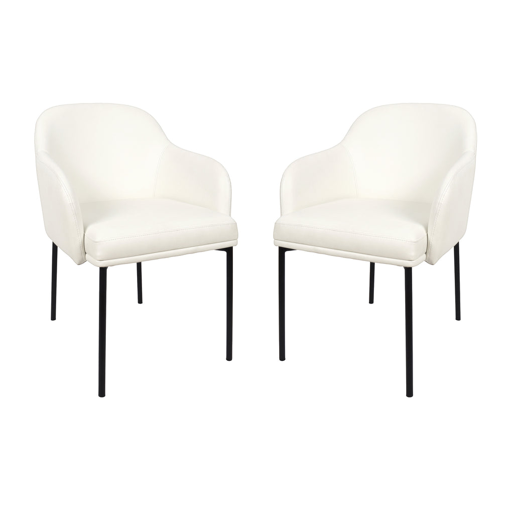 Manhattan Comfort Loft Contemporary Vegan Leather Metal Armchair in Ivory - Set of 2