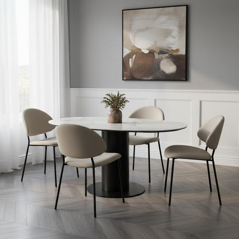 Manhattan Comfort Haven Contemporary Modern Vegan Leather Metal Side Chair in Stone Gray - Set of 4