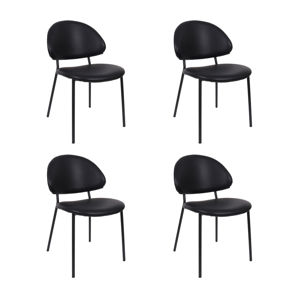 Manhattan Comfort Haven Contemporary Modern Vegan Leather Metal Side Chair in Black - Set of 4