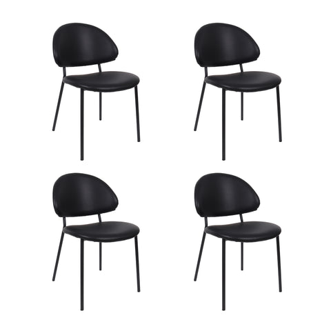Manhattan Comfort Haven Contemporary Modern Vegan Leather Metal Side Chair in Black - Set of 4