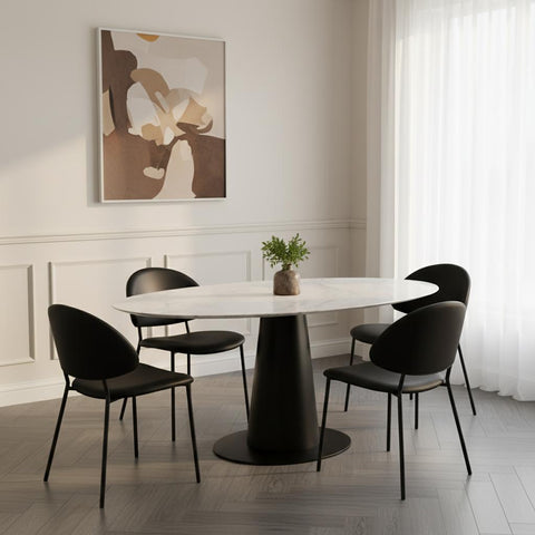 Manhattan Comfort Haven Contemporary Modern Vegan Leather Metal Side Chair in Black - Set of 4