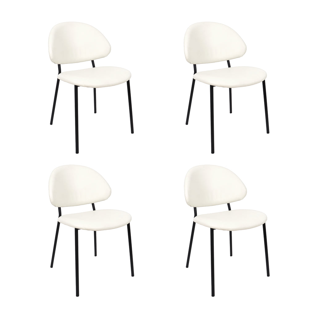 Manhattan Comfort Haven Contemporary Modern Vegan Leather Metal Side Chair in Ivory - Set of 4