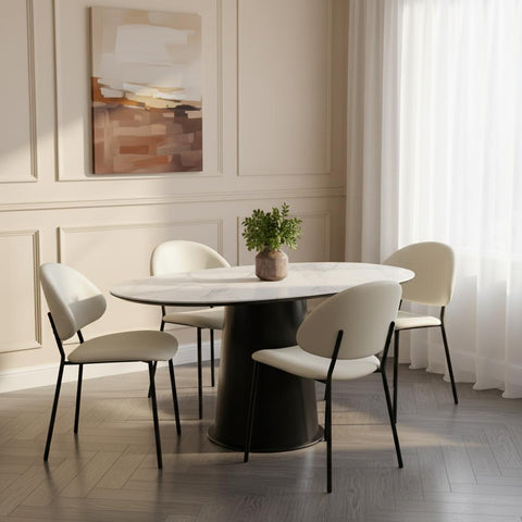 Manhattan Comfort Haven Contemporary Modern Vegan Leather Metal Side Chair in Ivory - Set of 4