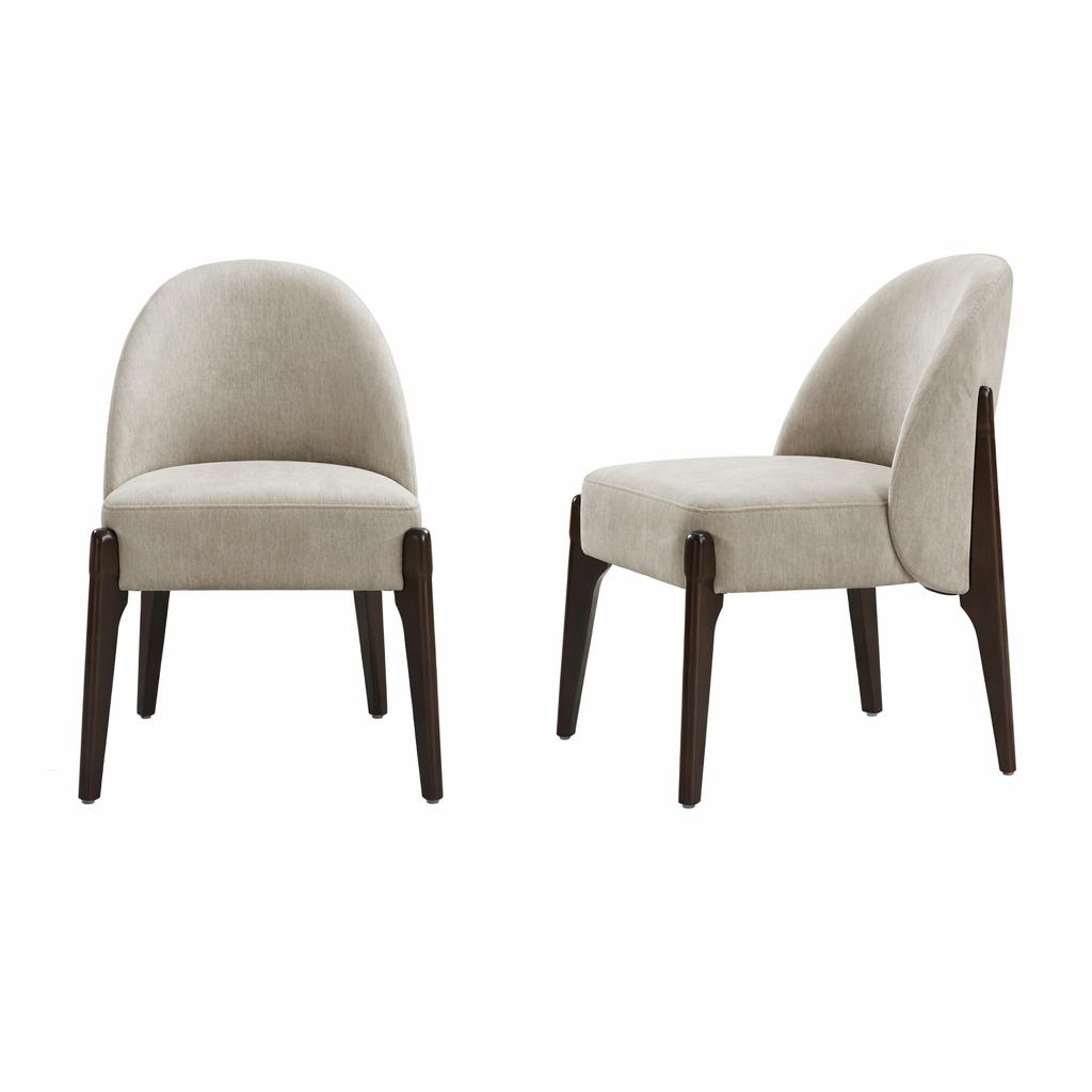 Manhattan Comfort Oslo Contemporary Modern Chenille Wood Side Chair in Taupe - Set of 2