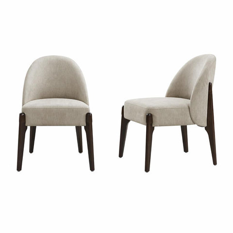 Manhattan Comfort Oslo Contemporary Modern Chenille Wood Side Chair in Taupe - Set of 2
