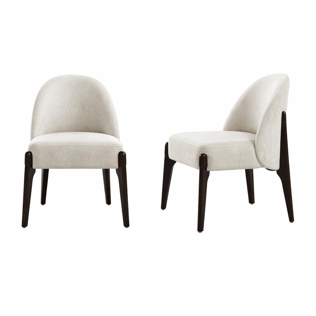 Manhattan Comfort Oslo Contemporary Modern Chenille Wood Side Chair in Cream - Set of 2