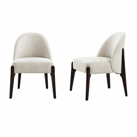 Manhattan Comfort Oslo Contemporary Modern Chenille Wood Side Chair in Cream - Set of 2