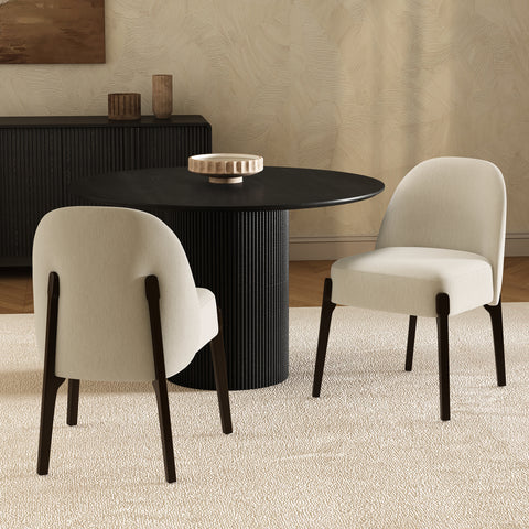 Manhattan Comfort Oslo Contemporary Modern Chenille Wood Side Chair in Cream - Set of 2