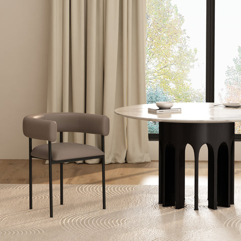 Manhattan Comfort Onda Contemporary Vegan Leather Metal Dining Chair in Taupe