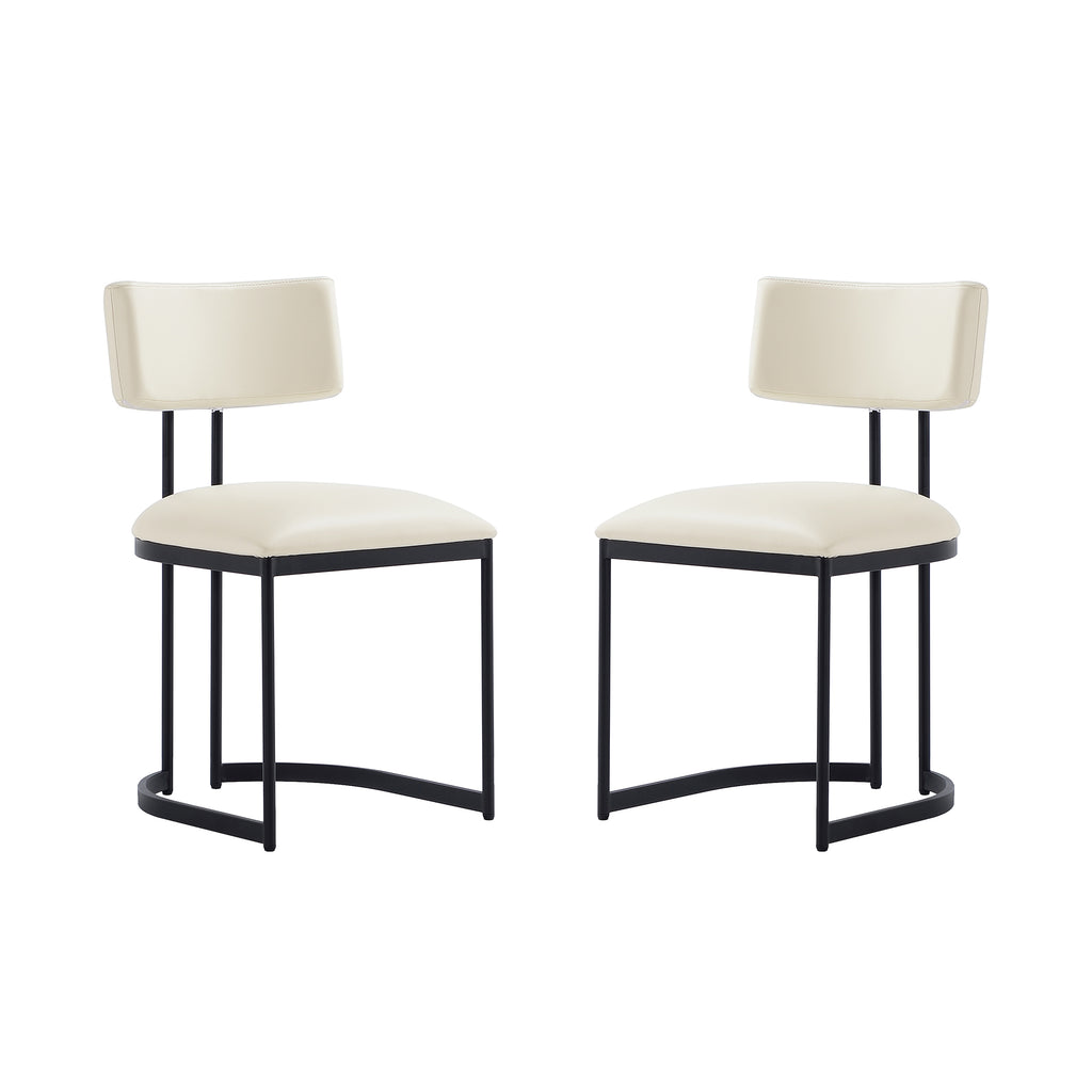 Manhattan Comfort Juno Contemporary Modern Vegan Leather Metal Side Chair in Cream - Set of 2