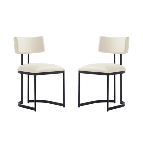 Manhattan Comfort Juno Contemporary Modern Vegan Leather Metal Side Chair in Cream - Set of 2
