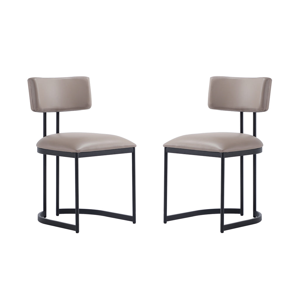 Manhattan Comfort Juno Contemporary Modern Vegan Leather Metal Side Chair in Taupe - Set of 2
