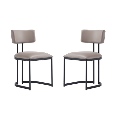 Manhattan Comfort Juno Contemporary Modern Vegan Leather Metal Side Chair in Taupe - Set of 2