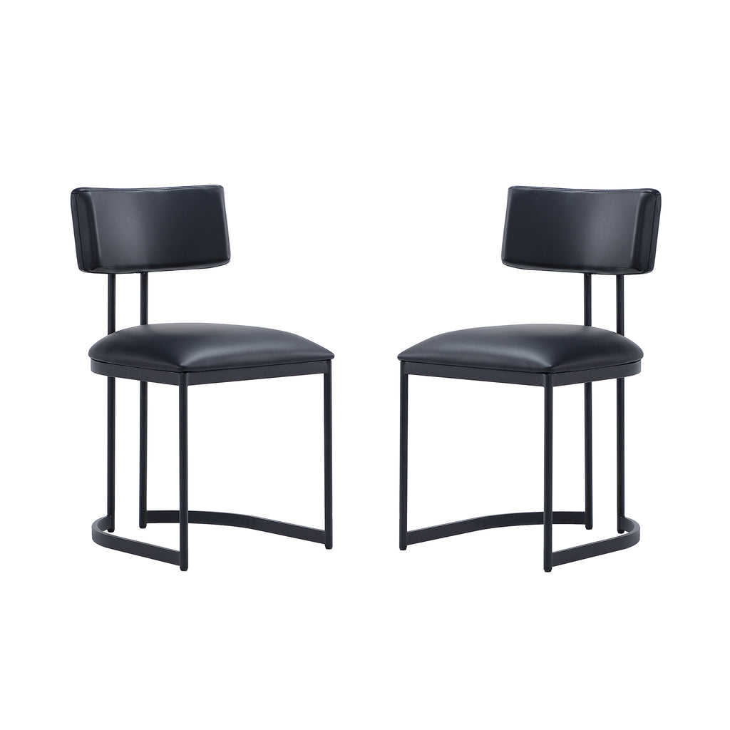 Manhattan Comfort Juno Contemporary Modern Vegan Leather Metal Side Chair in Black - Set of 2