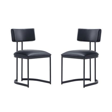 Manhattan Comfort Juno Contemporary Modern Vegan Leather Metal Side Chair in Black - Set of 2