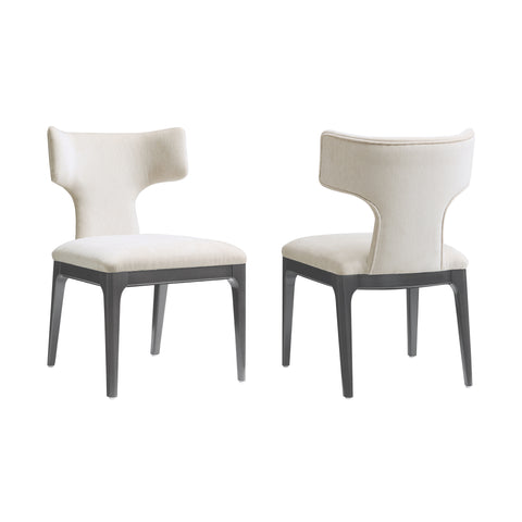 Manhattan Comfort Eloria Mid-Century Modern Chenille Wood Side Chair in Cream - Set of 2