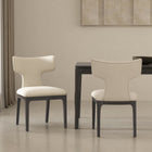 Manhattan Comfort Eloria Mid-Century Modern Chenille Wood Side Chair in Cream - Set of 2
