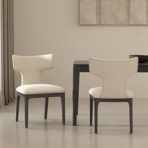 Manhattan Comfort Eloria Mid-Century Modern Chenille Wood Side Chair in Cream - Set of 2