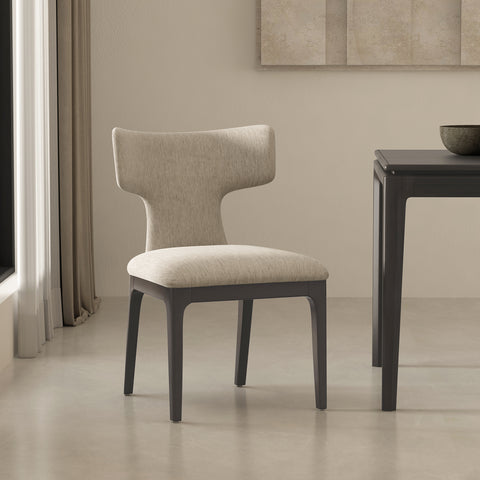 Manhattan Comfort Eloria Mid-Century Modern Chenille Wood Side Chair in Taupe - Set of 2