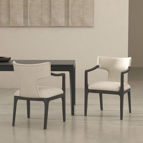 Manhattan Comfort Eloria Mid-Century Modern Chenille Wood Armchair in Cream