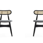 Manhattan Comfort Colbert Industry Chic Cane Back Wood Upholstered Dining Chair in Black and Gray - Set of 2