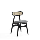 Manhattan Comfort Colbert Industry Chic Cane Back Wood Upholstered Dining Chair in Black and Gray - Set of 2