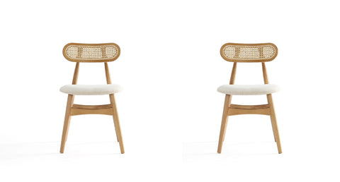 Manhattan Comfort Colbert Industry Chic Cane Back Wood Upholstered Dining Chair in Natural - Set of 2