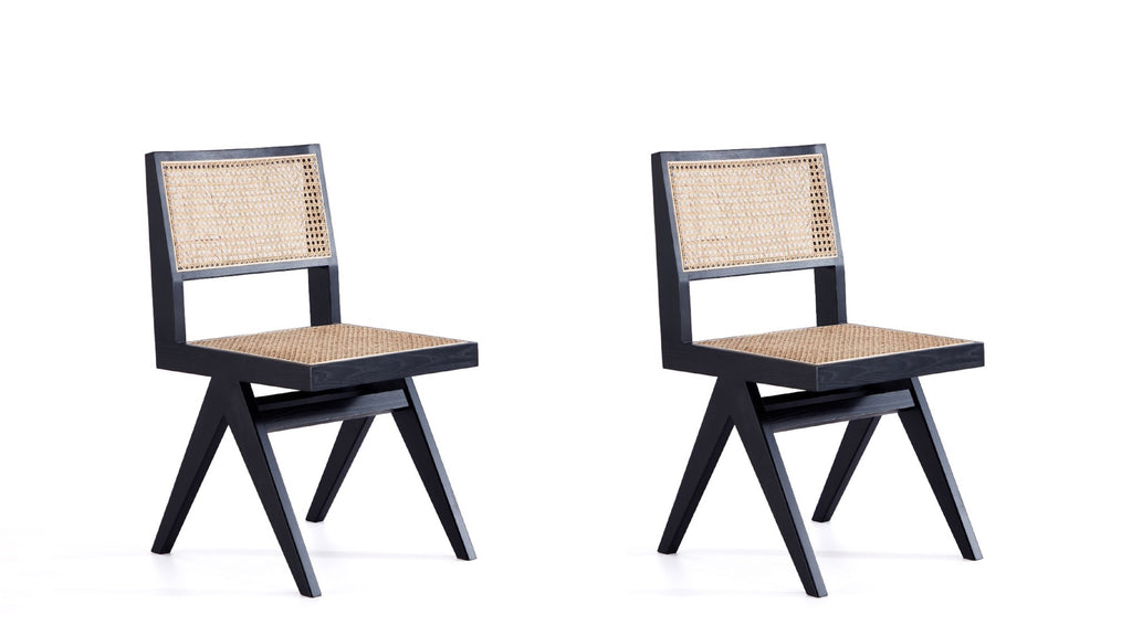Manhattan Comfort Hamlet Industry Chic Wood Dining Chair in Black and Natural - Set of 2