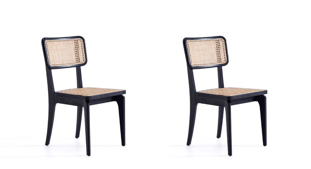 Manhattan Comfort Giverny Industry Chic Wood Dining Chair in Black and Natural - Set of 2