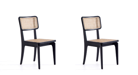 Manhattan Comfort Giverny Industry Chic Wood Dining Chair in Black and Natural - Set of 2