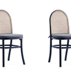 Manhattan Comfort Paragon Industry Chic Cane Back Wood Upholstered Dining Chair in Black and Gray - Set of 2