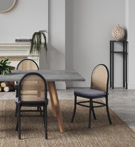 Manhattan Comfort Paragon Industry Chic Cane Back Wood Upholstered Dining Chair in Black and Gray - Set of 2