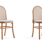 Manhattan Comfort Paragon Industry Chic Cane Back Wood Upholstered Dining Chair in Oatmeal - Set of 2