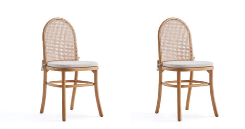 Manhattan Comfort Paragon Industry Chic Cane Back Wood Upholstered Dining Chair in Oatmeal - Set of 2
