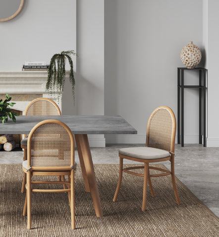Manhattan Comfort Paragon Industry Chic Cane Back Wood Upholstered Dining Chair in Oatmeal - Set of 2